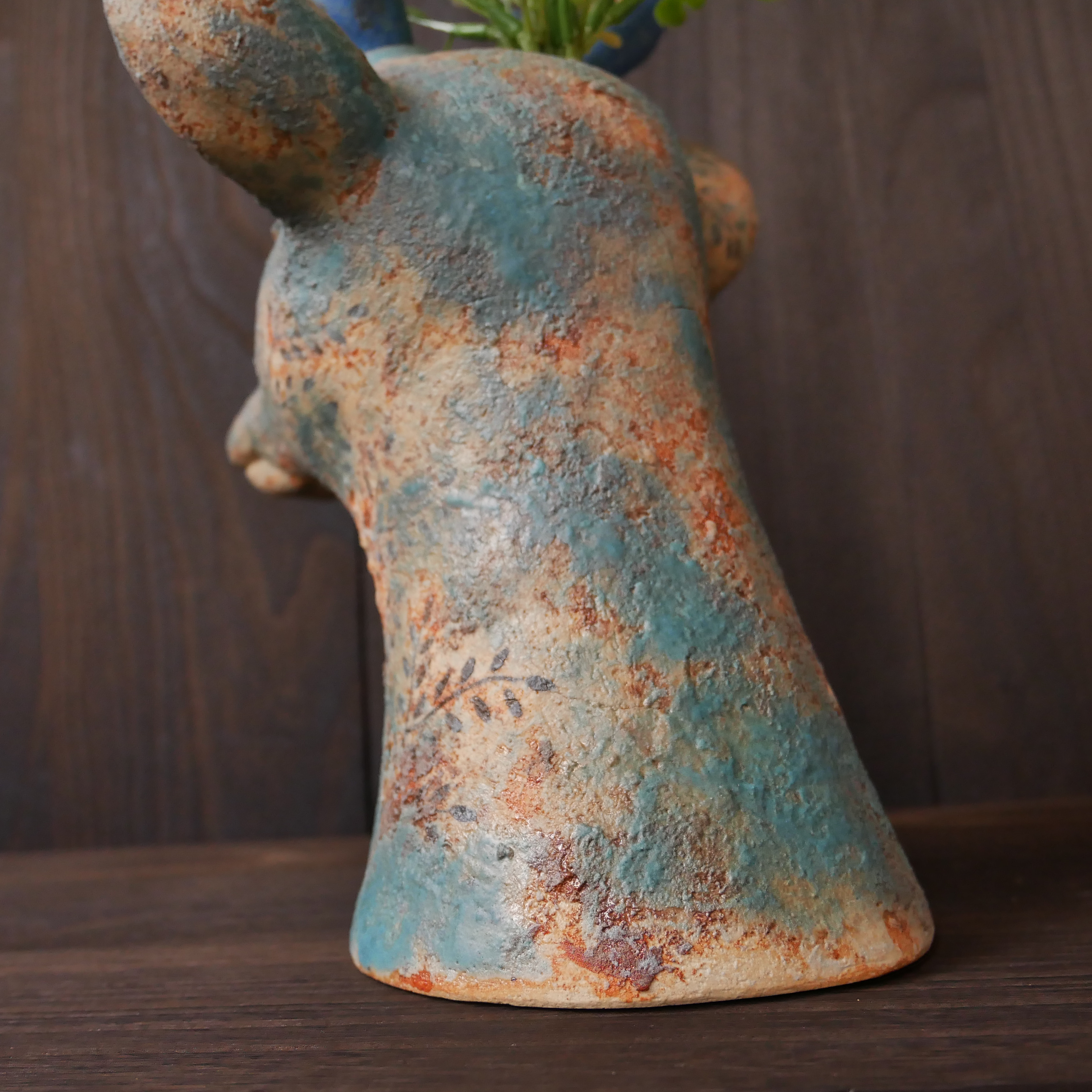 青色の鹿花瓶 no.1