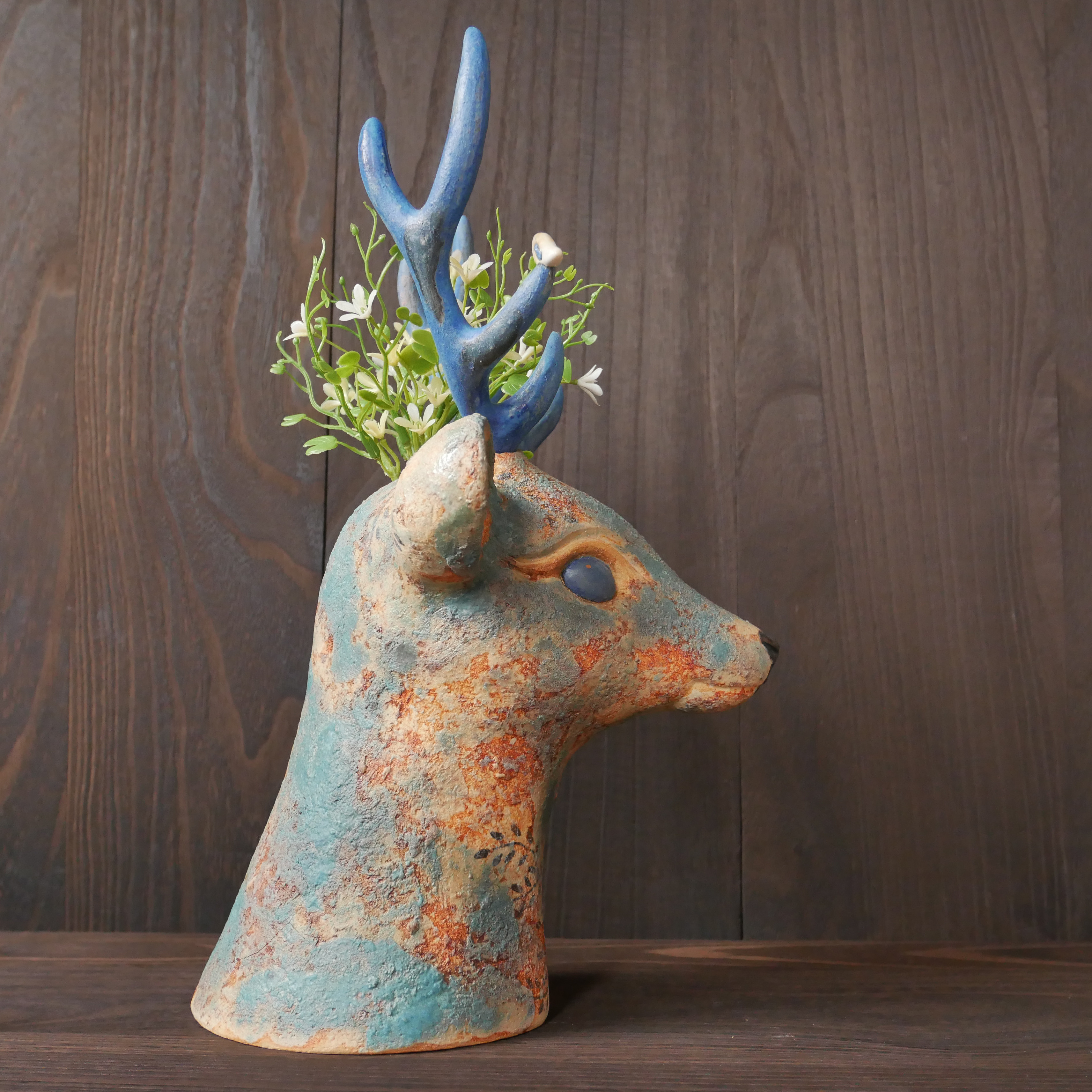 青色の鹿花瓶 no.1