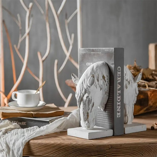 ブックエンド 馬 ホワイト アールデコ調 樹脂製 動物 アニマル 本立て