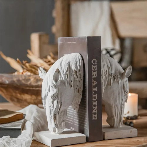 ブックエンド 馬 ホワイト アールデコ調 樹脂製 動物 アニマル