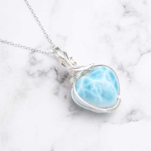 ラリマー ペンダントトップ ワイヤーラッピング ネックレス silver935