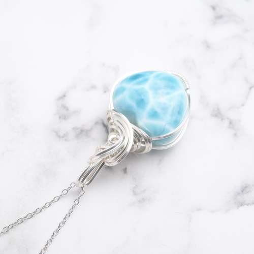 ラリマー ワイヤーラッピングネックレス ラリマー ハート ハート型 ペンダントトップ ワイヤーラッピング