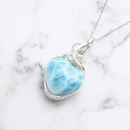 ラリマー ワイヤーラッピングネックレス ラリマー ペンダントトップ ワイヤーラッピング ネックレス silver935