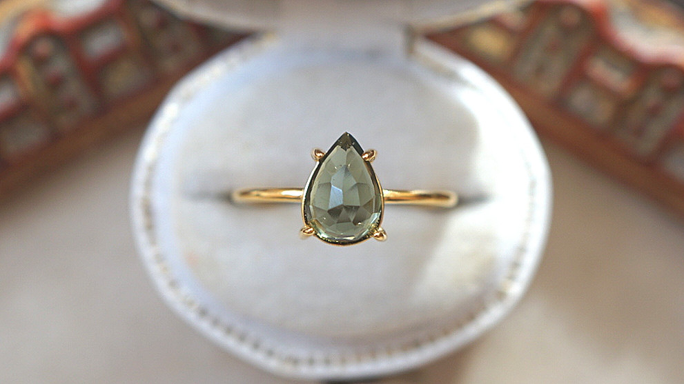 SALE対象外　⑥【８×６mm】チェコ産　宝石質モルダバイトRing〈18kgp〉