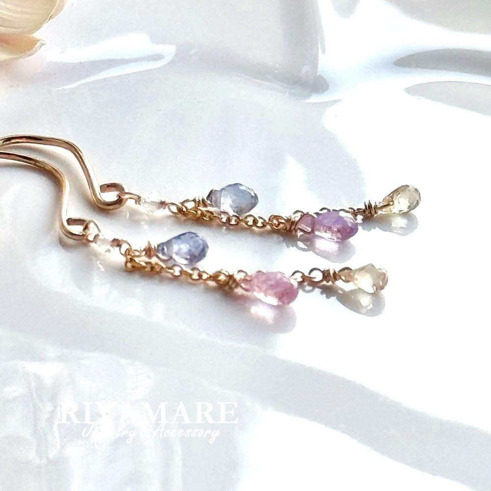 宝石質ファンシーサファイア ブルーサファイア ピンクサファイア イエローサファイア マルチカラー ピアス イヤリング