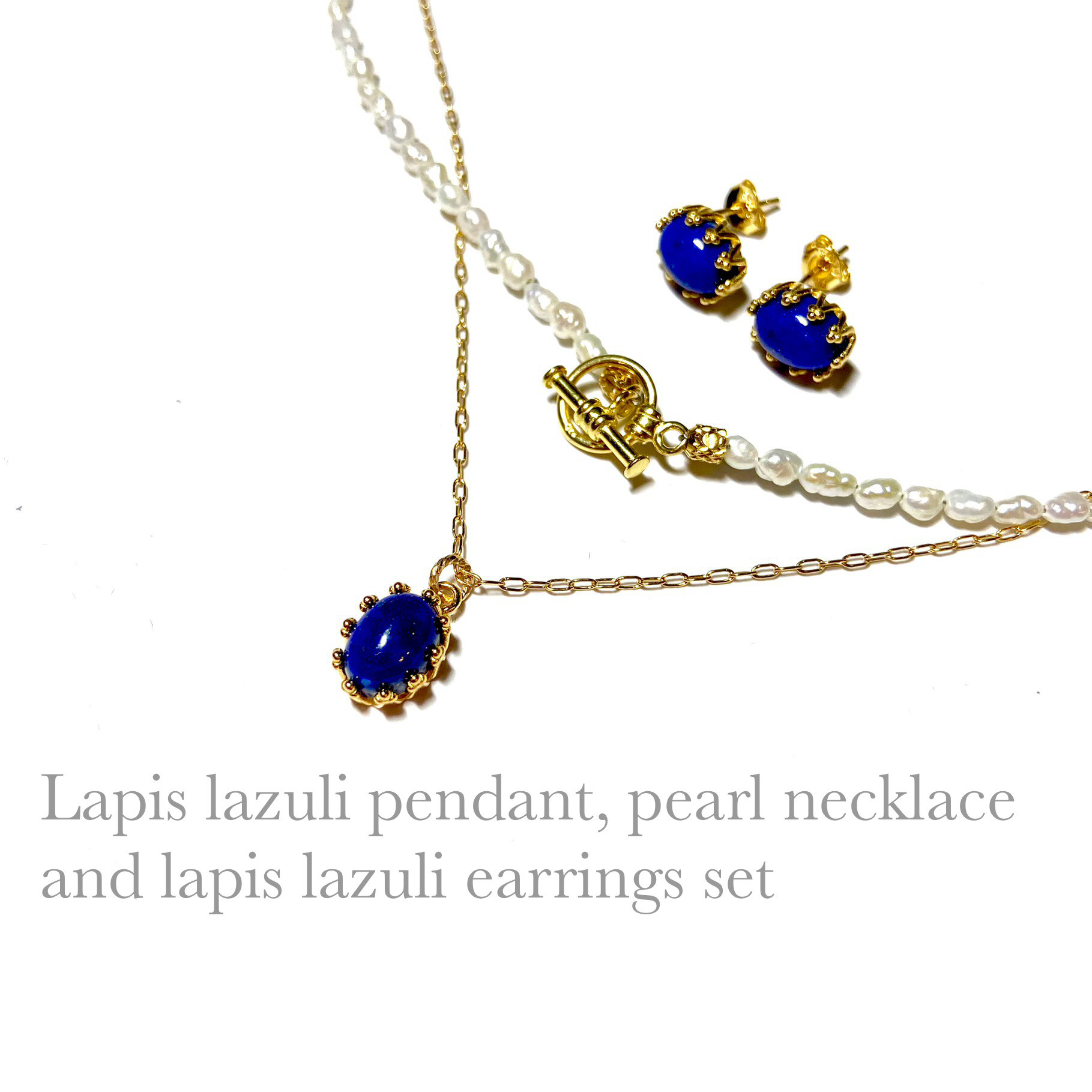 【送料無料】　ラピスラズリ　パール　真珠　ネックレス　ピアス　アクセサリー　セット　アンティーク調