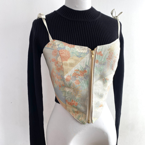 着物帯リメイク】 メタリック フロントファスナーキャミソール タンク