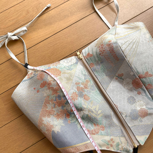 着物帯リメイク】 メタリック フロントファスナーキャミソール タンク