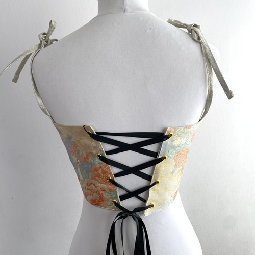 着物帯リメイク】 メタリック フロントファスナーキャミソール タンク