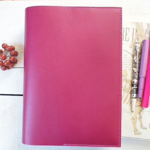 本革A5ぶ厚くてOK ボルドークレール色 手縫い手帳カバー ブック