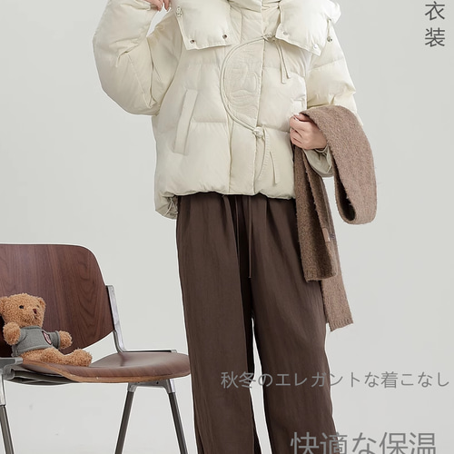 2024冬の新国風刺繍米ホワイトダウンジャケット女性のデザイン感を厚く