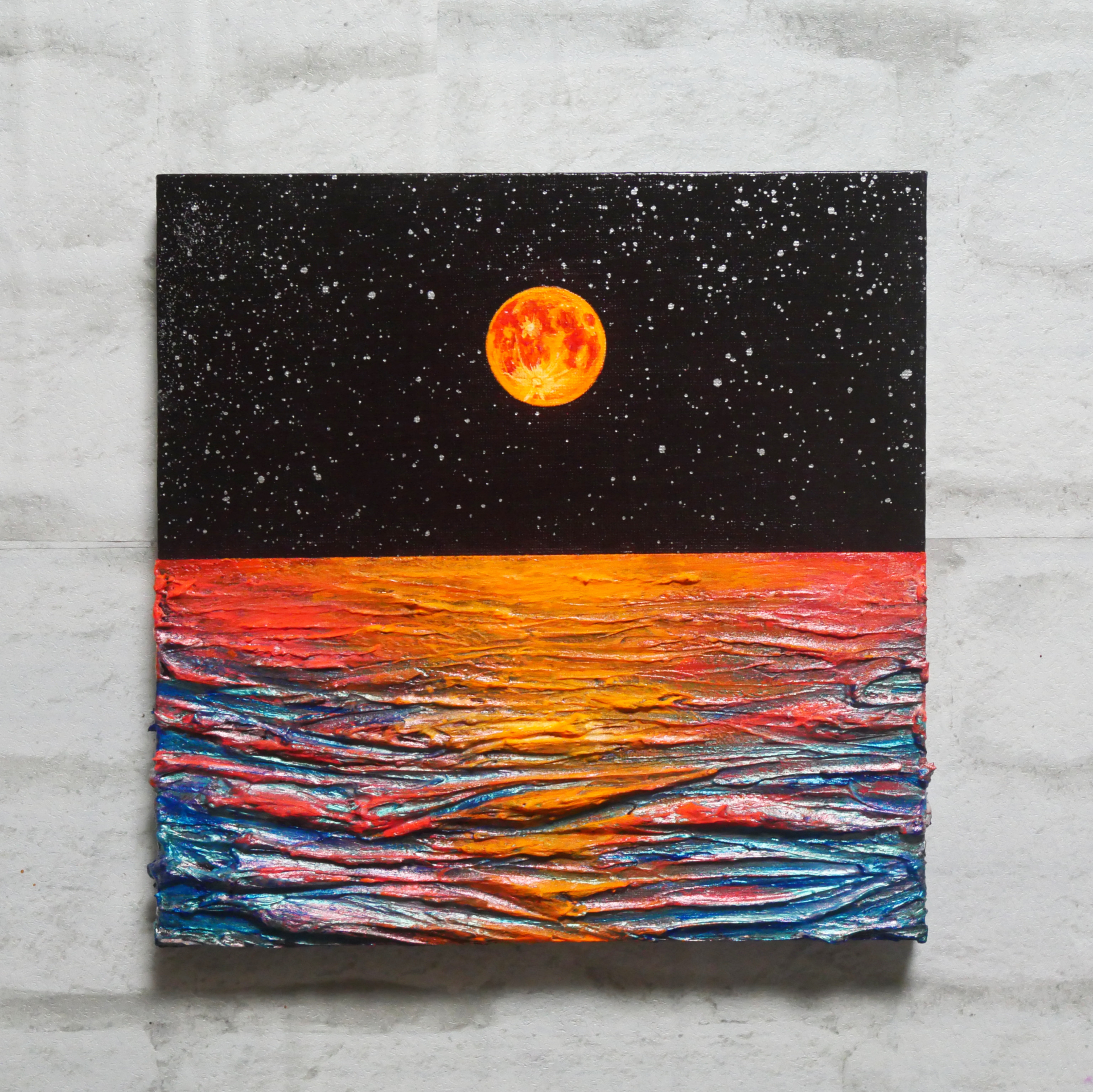 油彩画 人物画 オレンジ系 油絵 油彩 油彩画 絵 絵画 【オレンジ色の満月】 絵画 HR 通販