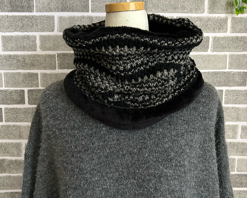 グレー系ニットスヌード バイカラー なないろ彩色 0d11e7c69d6c25009e11be04950988