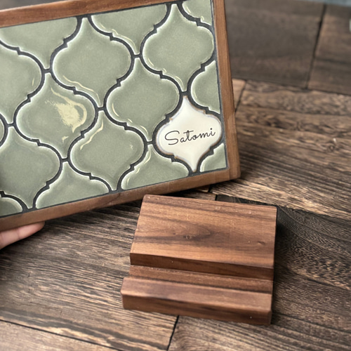 アンティークコラベルタイルトレー 安らぎカラー 名前刻印タイル入り