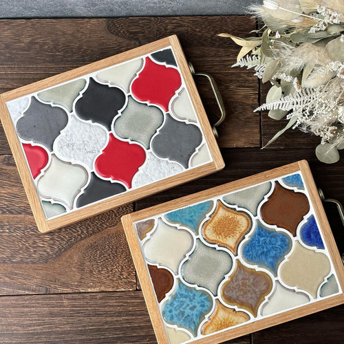 ハンドメイド♦️ コラベルタイルのマルチトレー♦️グラデーション アンティークコラベルタイルトレー 安らぎカラー 名前刻印タイル