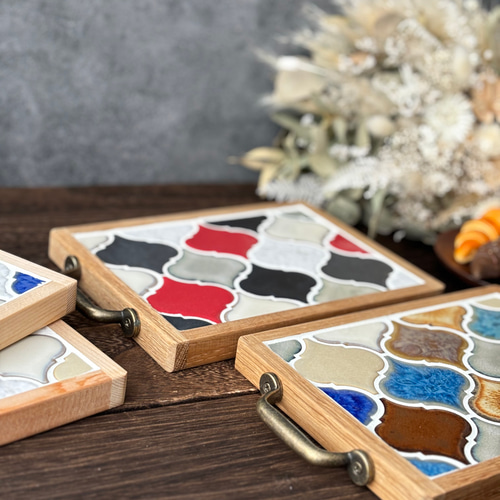 アンティークコラベルタイルトレー 安らぎカラー 名前刻印タイル入り