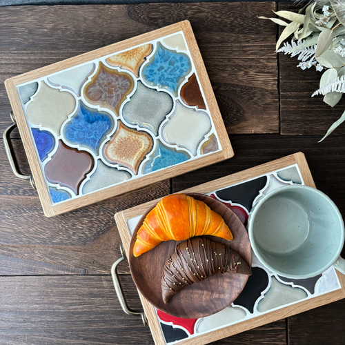 アンティークコラベルタイルトレー 安らぎカラー 名前刻印タイル入り