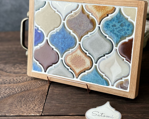 アンティークコラベルタイルトレー 安らぎカラー 名前刻印タイル入り