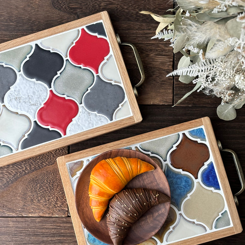 アンティークコラベルタイルトレー 安らぎカラー 名前刻印タイル入り