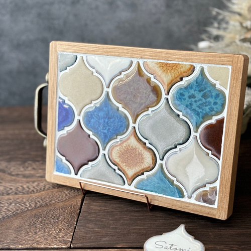 アンティークコラベルタイルトレー 安らぎカラー 名前刻印タイル入り