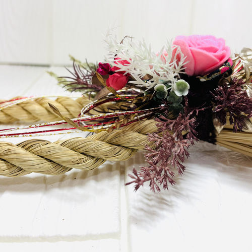 ピンクフラワー正月飾り お正月 新年 しめ縄 ギフト お正月飾り