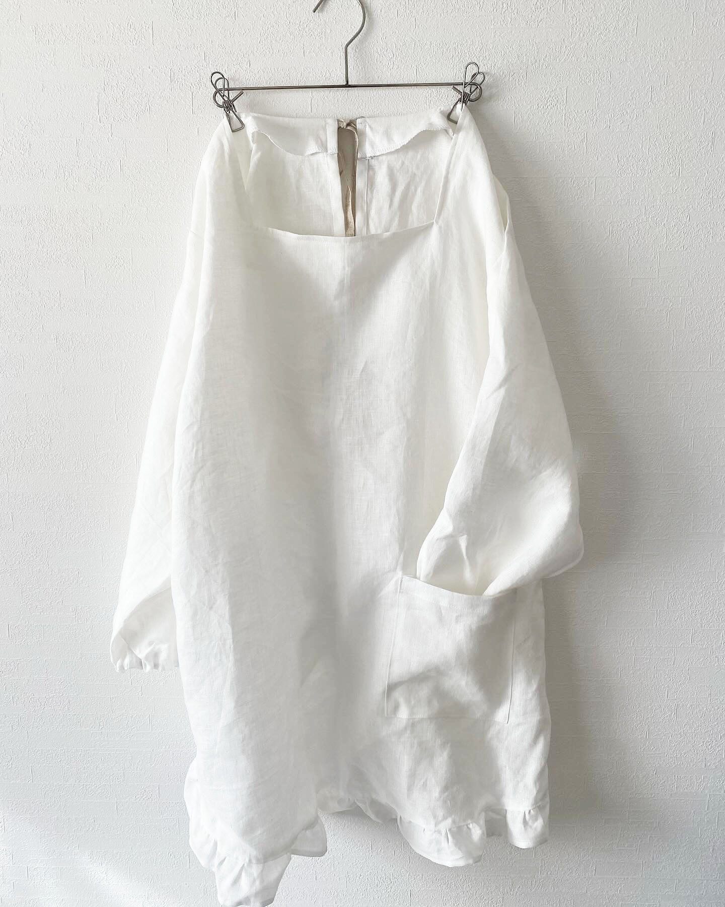 リネン１００％の割烹着 エプロン 【ホワイト】