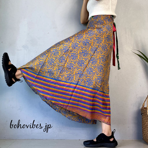 オールドサリー シルク リメイク 巻きスカート ロング丈 35 ロング