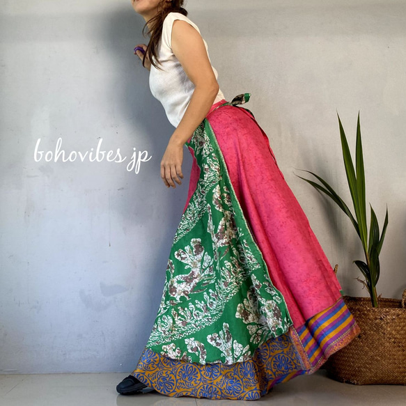 オールドサリー シルク リメイク 巻きスカート ロング丈 35 ロング