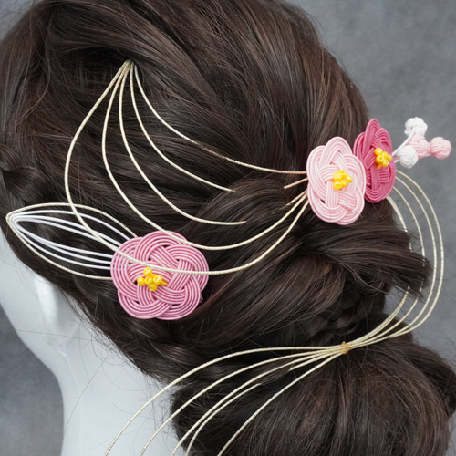 ピンクのの水引の髪飾り,フルセット】髪飾り/ヘッドドレス/成人式/結婚