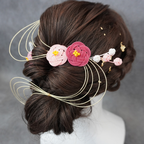 ピンクのの水引の髪飾り,フルセット】髪飾り/ヘッドドレス/成人式/結婚