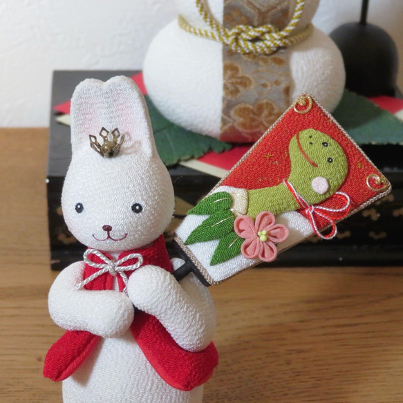 猫と兎の縮緬人形2体セット 猫と兎の縮緬人形2体セット 【創作兎雛人形】兎兎家ととや作家一点物