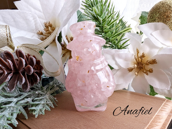 スノーマン 雪だるま ローズクォーツ 綺麗 天然石 可愛い 美しい