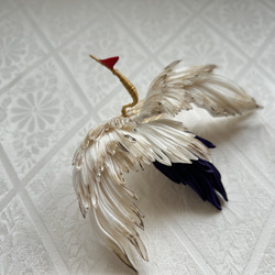 正絹羽二重 つまみ細工 鶴の髪飾り 紫 その他ヘアアクセサリー ふひと