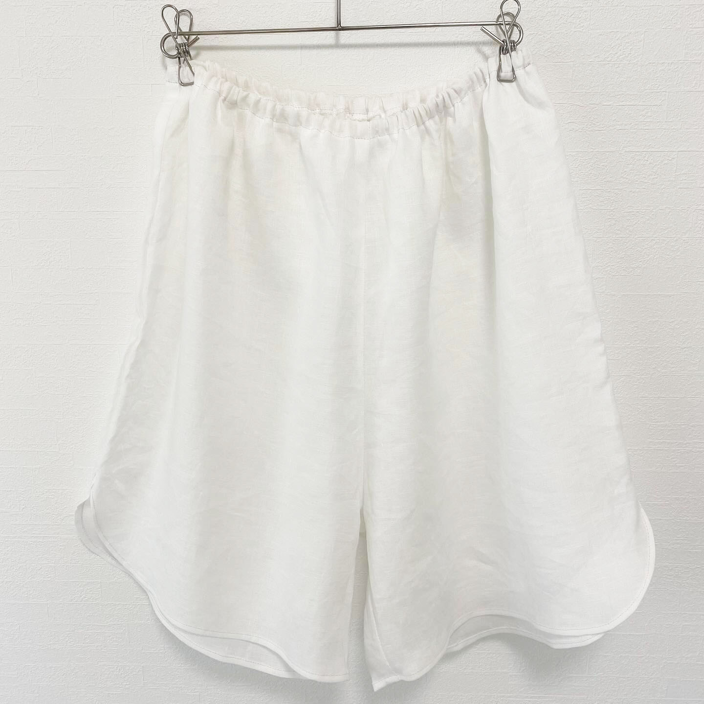 リネン１００％のショートペチパンツ ペチコート【ホワイト】