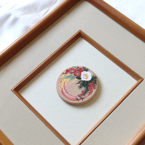 初春の小窓」 お正月 絵画 額縁 工芸品 アート 絵画 季節の絵付け〜こ