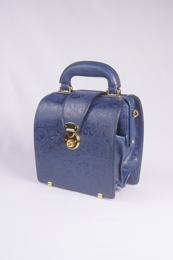 ペイズリーミニダレスバッグ(20cm) [ネイビー色] [ゴールド金具]2way ショルダーベルト