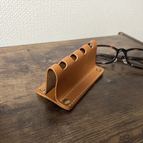 レザーメガネスタンド アンティークキャメル 栃木レザー メガネケース