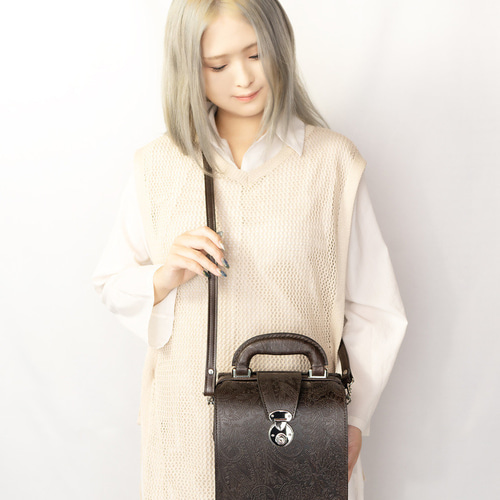 ペイズリーミニダレスバッグ(20cm) [ブラウン色] [シルバー金具]2way