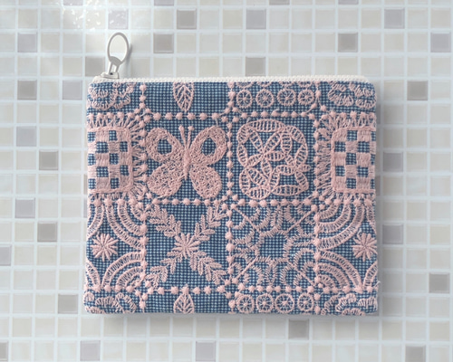 ミナペルホネン 生地使用　twins forest tile フラットポーチ ミナペルホネン 生地使用twins forest tile フラットポーチ