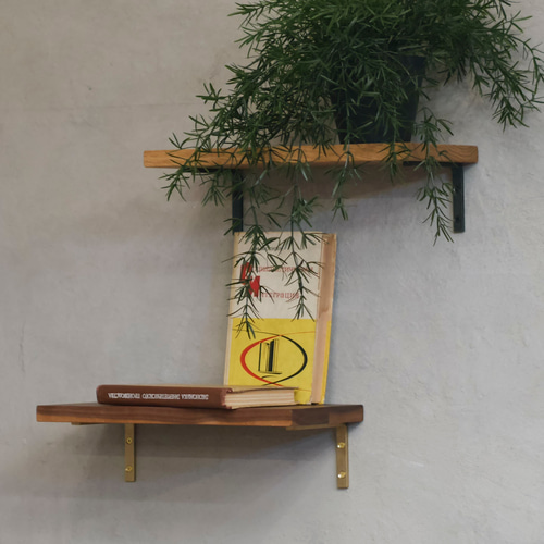 送料無料／[L Bracket [Brass] (棚板セット品)]真鍮棚受け 棚板 L字