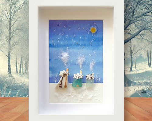 雪月夜のあたたかな家〉シーグラスアート その他アート moon 通販