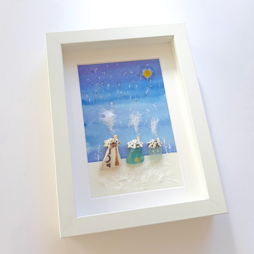 雪月夜のあたたかな家〉シーグラスアート その他アート moon 通販