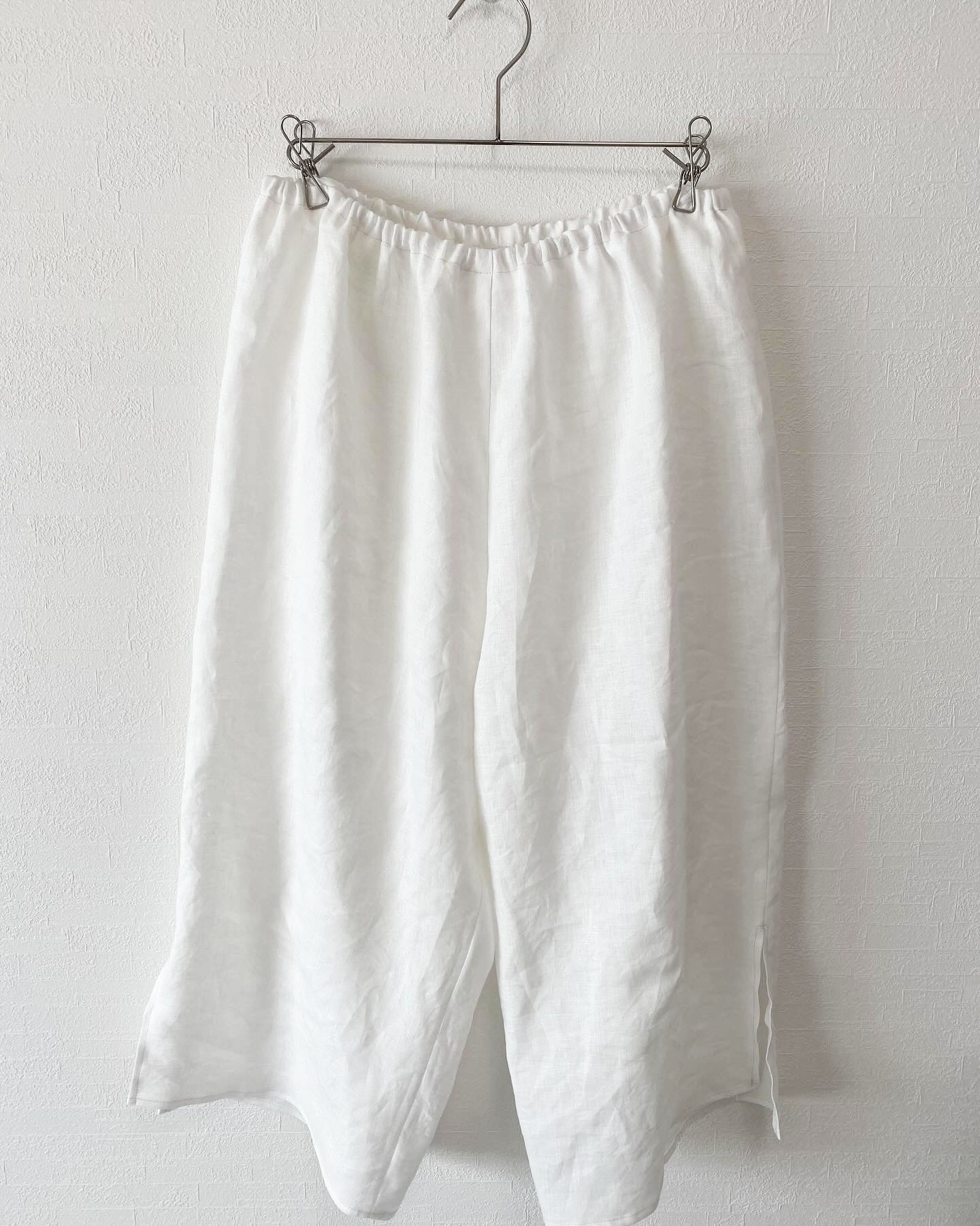 リネン１００％のハーフ丈ペチパンツ ペチコート【ホワイト】