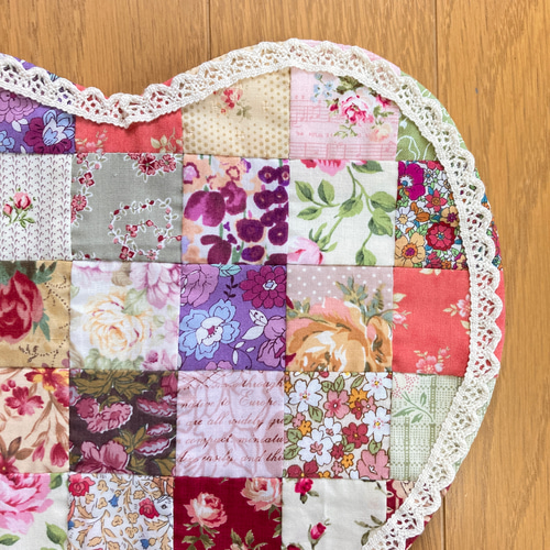 b ハートのパッチワークマット パッチワークキルトタペストリー