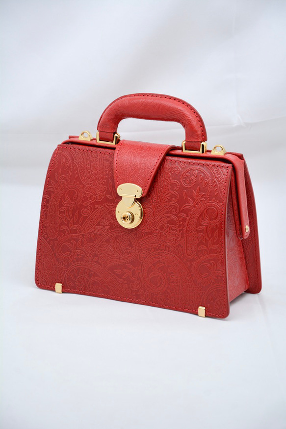 ペイズリースリムミニダレスバッグ[ 赤] [ゴールドー金具] 2way
