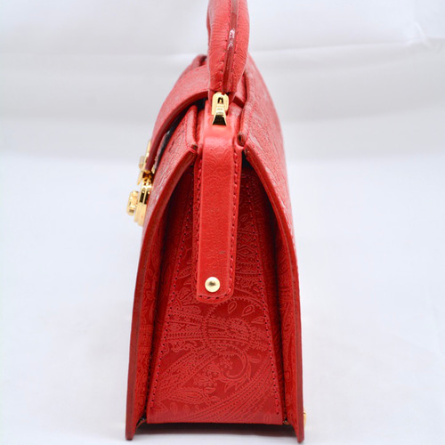 ペイズリースリムミニダレスバッグ[ 赤] [ゴールドー金具] 2way