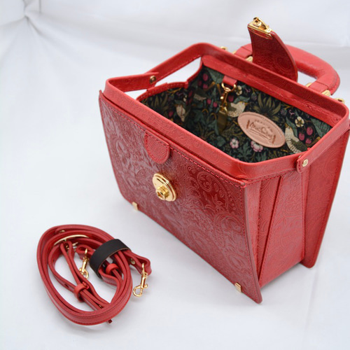 ペイズリースリムミニダレスバッグ[ 赤] [ゴールドー金具] 2way