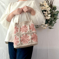 2Wayが嬉しい♡巾着バッグ【ルビーレッド】＼グラニーモチーフ編み