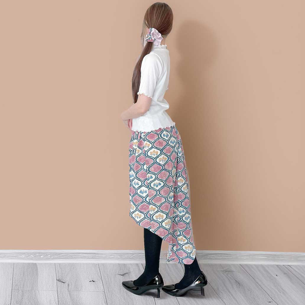 フィッシュテール アシンメトリー スカート 【 着物リメイク 】 フリーサイズ / 紫 * 白 / 一点物