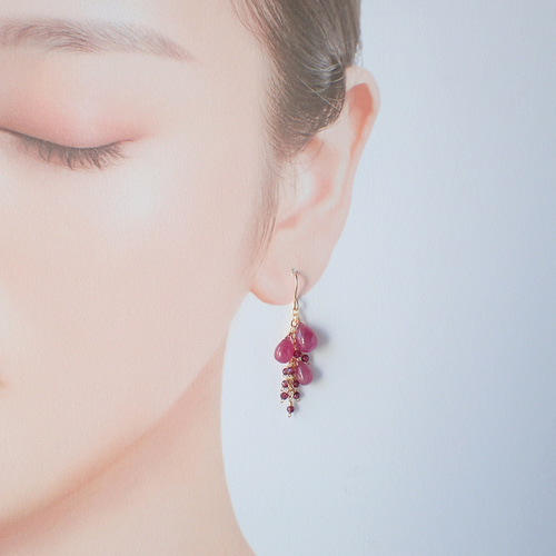 14kgf ガーネット ピンクアメジスト パール ルビー ピアス イヤリング